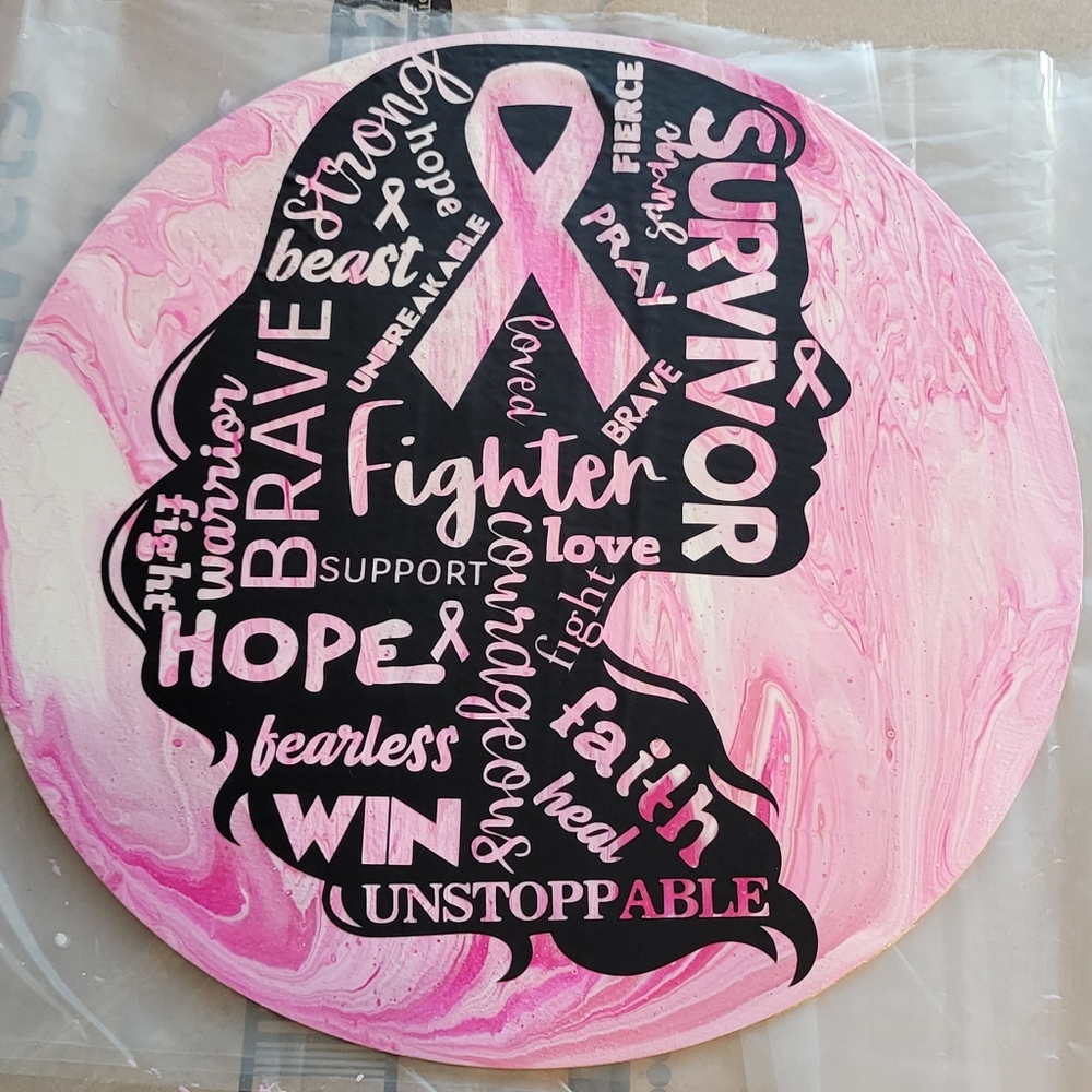 SALE! Breast Cancer Wall Art 12" round plaque hand painted & designed